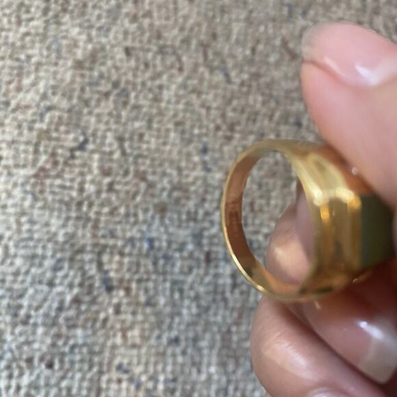 Vintage sterling silver gold plated men rectangle jade crystal statement ring - Picture 6 of 7